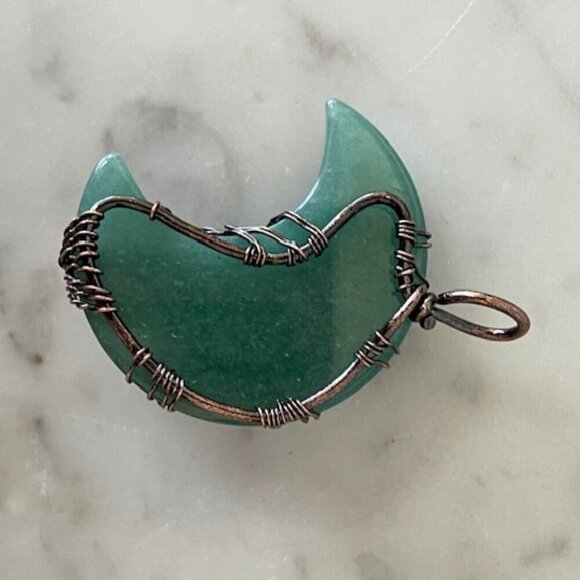 Tree of Life Moon Pendant Copper Wire Wrapped Green - Picture 8 of 12